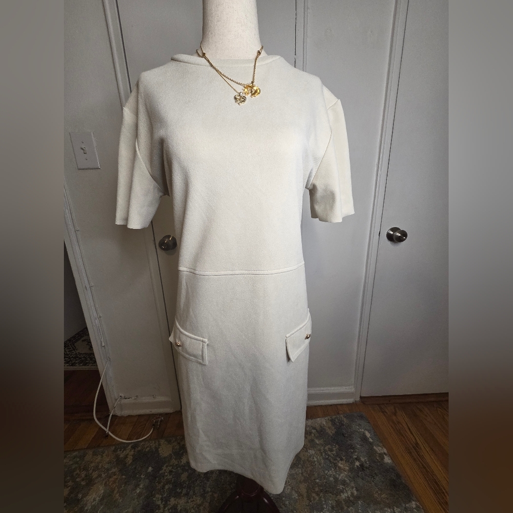 Zara Cream Midi Dress with Pocket Detail